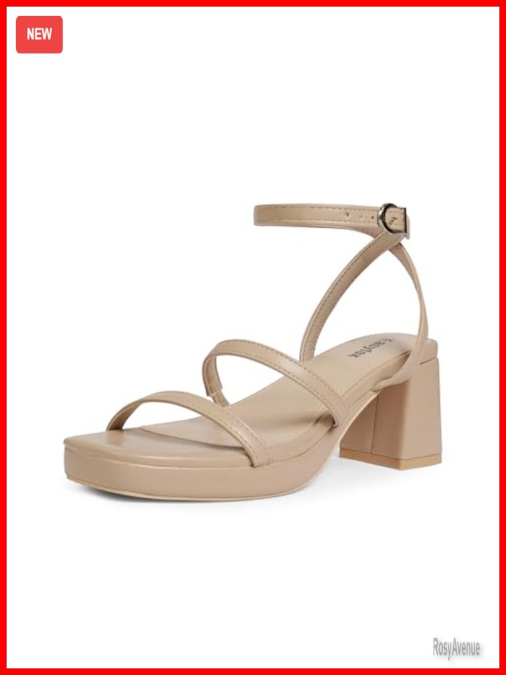 Platform Heeled Sandals Square Open Toe Block Heel Ankle Buckle Faux Leather